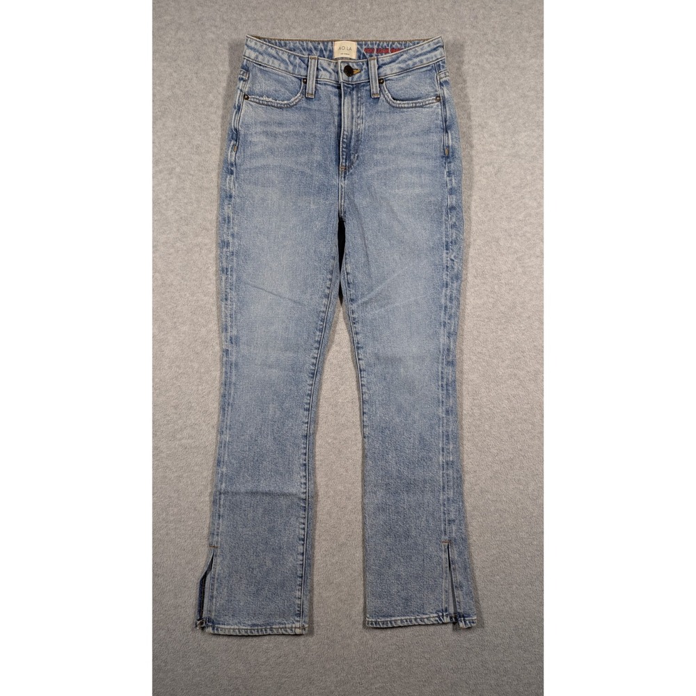 AO. LA Alice Olivia 26x28.5 Slim Boot Flare High Waist Split Hems Light Wash Y2k
